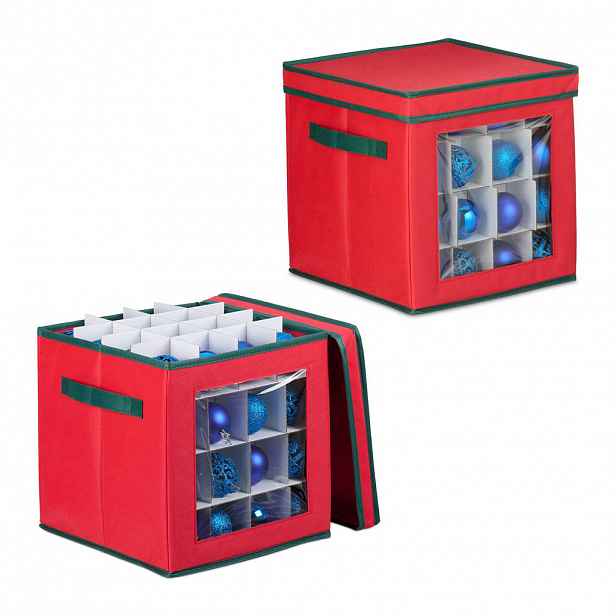 Relaxdays BOX červená zelená 2dílná-sada na vánoční koule 64 přihrádek 33 cm