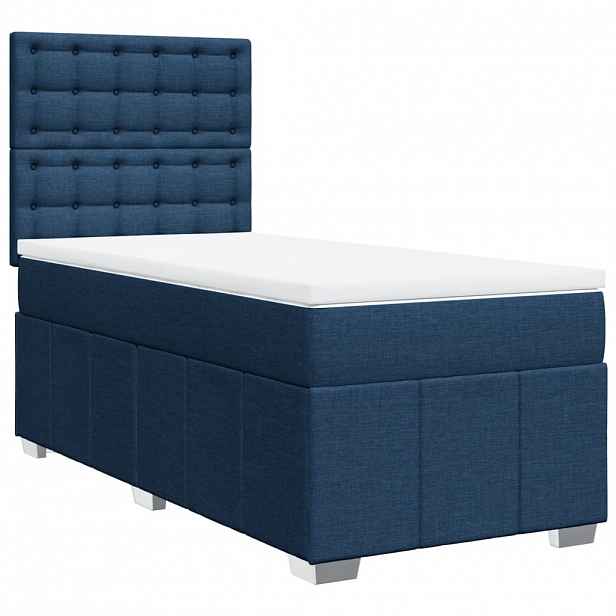 vidaXL Box spring postel s matrací modrá 100 x 200 cm textil