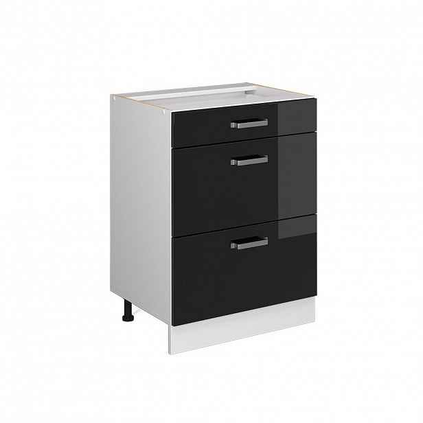 Vicco SPODNÍ SKŘÍŇKA KUCHYŇSKÉ LINKY R-Line Černý vysoký lesk 60 cm se zásuvkami, bez pracovní desky