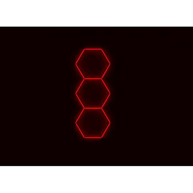 Kompletní Led hexagonové svítidlo červené, rozměr 3 elementy 97 x 246 cm