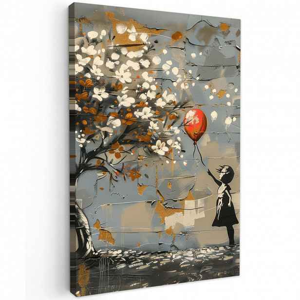 MuchoWow OBRAZ NA PLÁTNĚ Strom - Graffiti - Banksy styl - Dívka s balónkem 20x30 cm