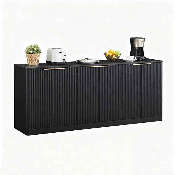 OKWISH BOČNÍ skříň 170/40/70,5 cm černá z MDF s vlnitým čelním panelem a úložným prostorem