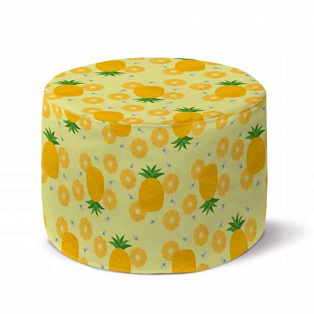 Podnožka 35x25 cm Žlutá S Ananasy Taburet Kulatý Křeslo Stolička Sedák