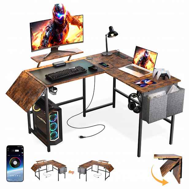 Rohový Herní Stůl Led 120X 150 CM Skládací Usb Rgb