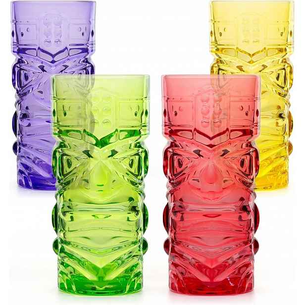 Sada 4 Sklenic Tiki Bar 450 ML Barevné Koktejlové Havajský Styl