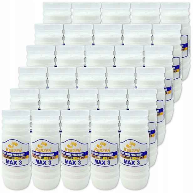 Set parafínových náplní do hřbitovních svíček 14 cm Kerzen Max3 doba hoření až 60 h x 30