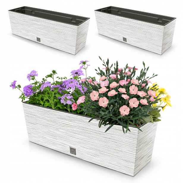 2x Květináč 18L balkonový truhlík 58x19,5 cm bílý prostorná vložka 12L