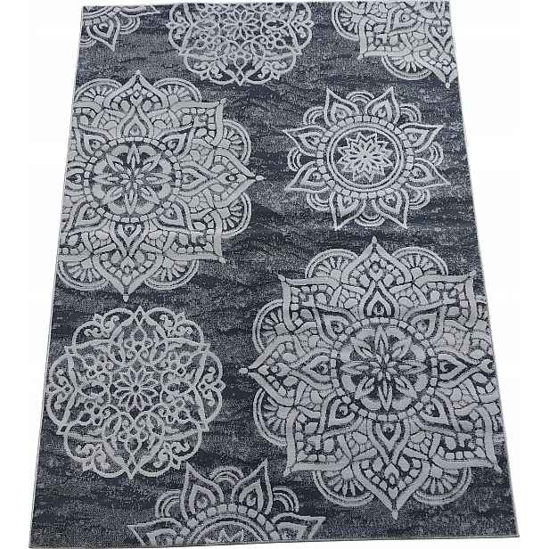 Koberec plyšová mandala tmavě šedá 133x190