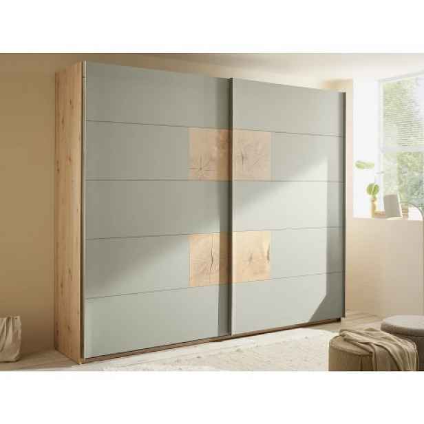 Šatní skříň Simada 270 cm, dub artisan/šalvějově zelená