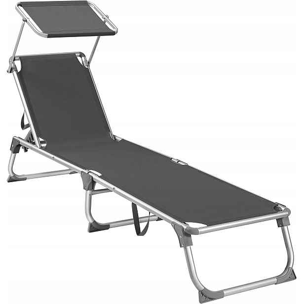 Songmics Skládací lehátko se stříškou 189 x 53 x 28,5 cm, šedé