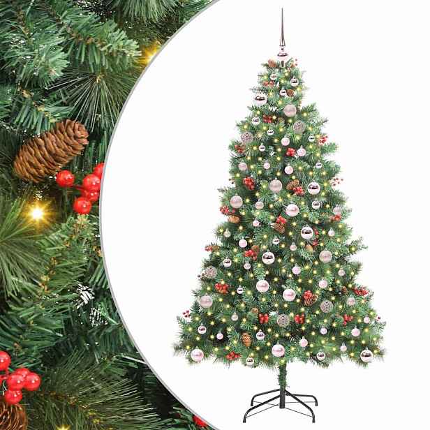 vidaXL Umělý vánoční stromeček 300 LED Teplá bílá PVC a kov Zelená
