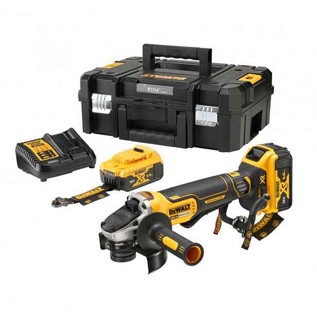 DeWALT - 18V úhlová bruska 125 mm, 2x aku 5,0 Ah XR LANYARD READY, nabíječka DCG406P2LRT