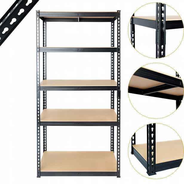 Pevný kovový regál černý loft 180x90x40 5x280kg Kvalita Stabilní, Silný