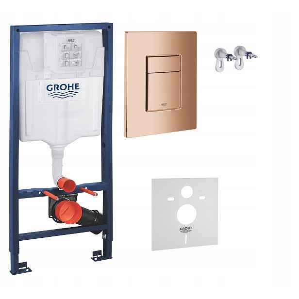 Kompletní podomítkový Wc set – rám Grohe tlačítko lesklá měď