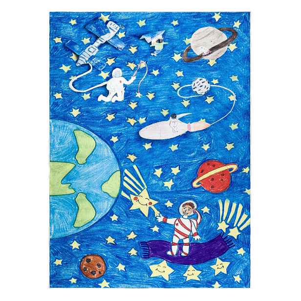 Dětský kusový koberec Bambino 2265 Rocket Space blue, 140x190, modrá, dětský pokoj, Dywany Łuszczów