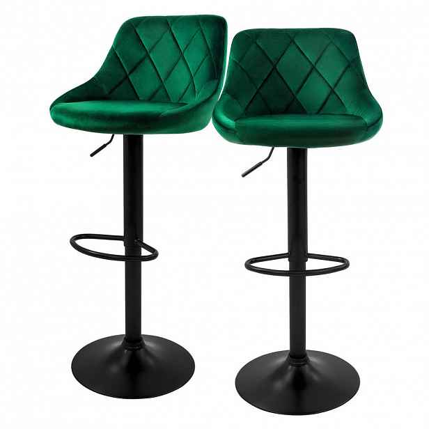 ML-DESIGN SADA 2 barových stoliček ze sametu, zelené, výškově nastavitelné/otočné