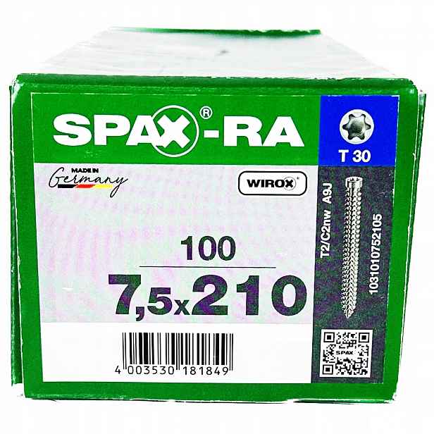 Rámová kotva 7,5x210 mm válcová hlava pro truhlářství ze dřeva Spax 100 Ks