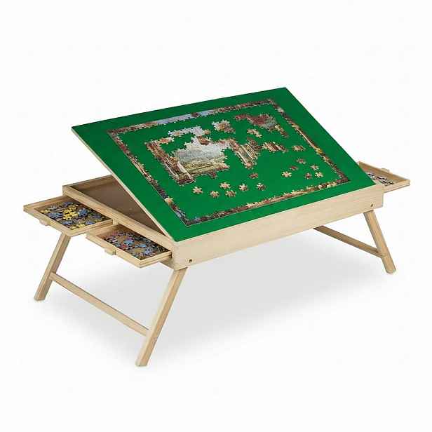 Relaxdays STŮL Vícebarevný na puzzle 4 zásuvky kryt pro 1500 dílků