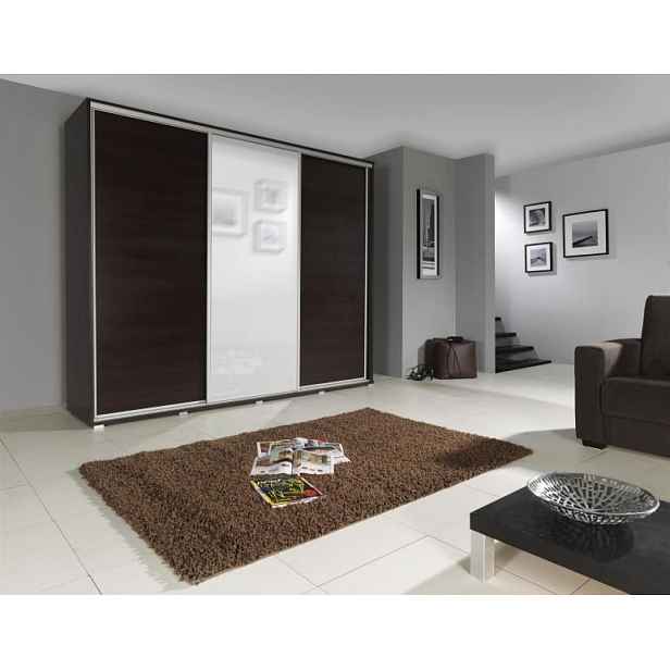 Velká šatní skříň 255 cm se zrcadlem DARWIN - kaštan wenge