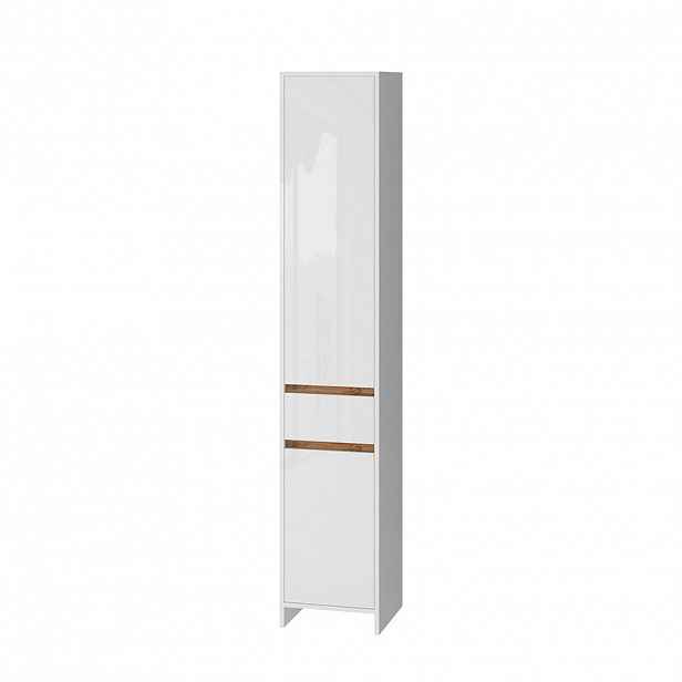 Vicco KOUPELNOVÁ SKŘÍŇKA Detmold Bílý vysoký lesk/zlatý dub power 35 x 190 cm se 2 dvířky a jednou zásuvkou