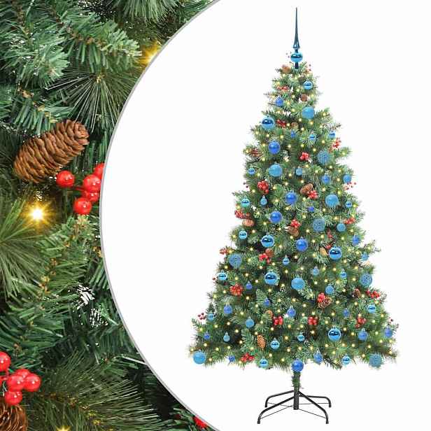 vidaXL Umělý vánoční stromeček 300 LED Teplá bílá PVC a kov Zelená
