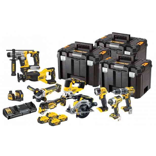 DeWALT - 18dílná sada AKU nářadí, baterií a nabíječky DCK1012P4T