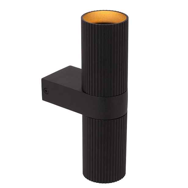 Moderní nástěnné svítidlo v černé barvě s ryhovanou trubicí nahoře a dole 2xGU10 40W Lucide