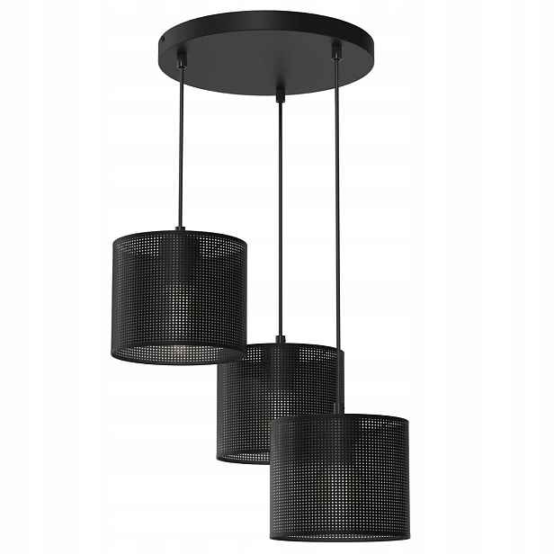 Závěsná lampa trojitá černá kulatá 45 cm, síťka do jídelny Luminex