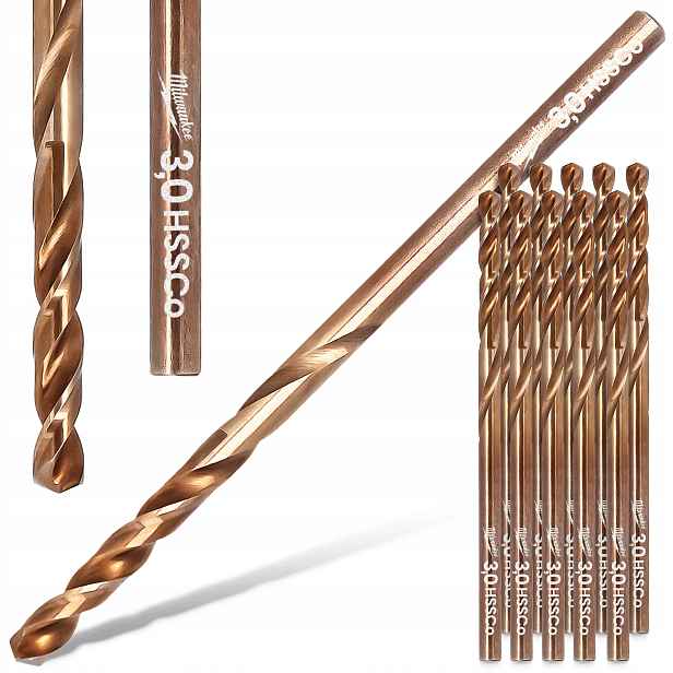 10 x Kobaltové Kovové vrtáky 3 mm z nerezové oceli Inox litiny Hss Milwau R6