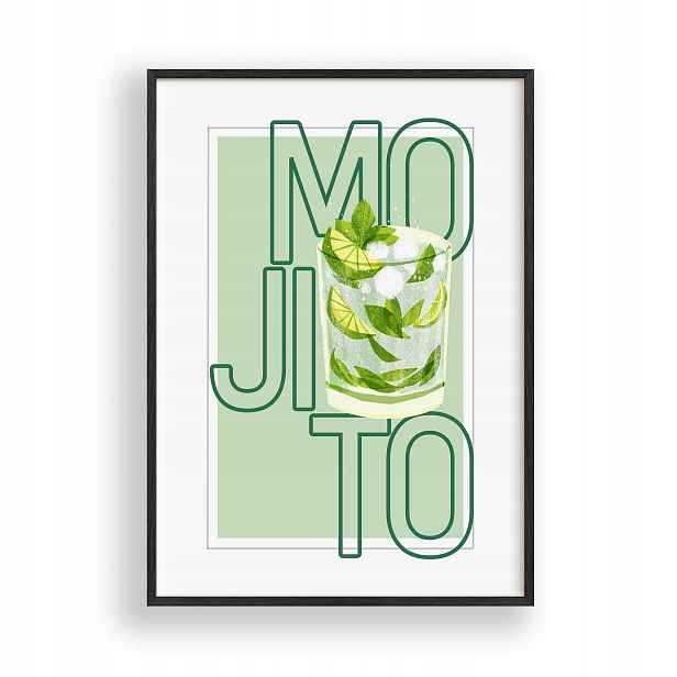 Obraz Koktejl Mojito Plakát Rámeček Dřevěný Černý 30x42 cm