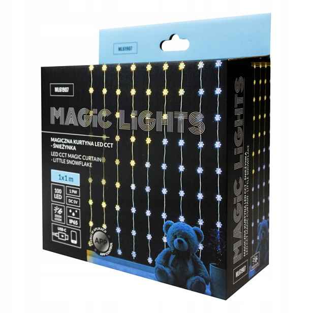 Ecolight světelný závěs sněhové vločky 100 led 1x1 m Usb-c bluetooth ip65/20