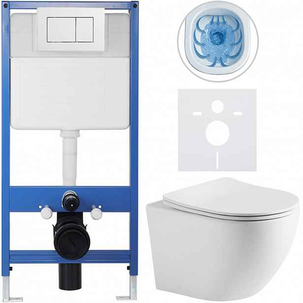 Kompletní WC set Profi/Cesso - bílá matná - WC tlačítko Classic/Bílá - předstěnová instalace - 49x36 cm - 8050BD19