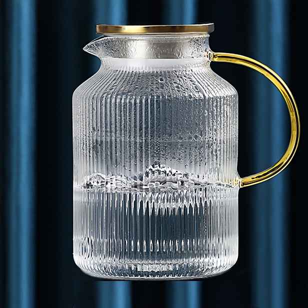 TEMU 1 ks, 2 l skleněná kanvica s víkem a rukojetí, 1800 ml moderní čajová konvice s vertikálními pruhy, žáruvzdorná borosilikátová skleněná pro