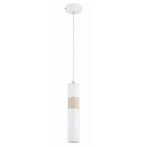 Závěsná lampa Foster tuba bílo-dřevěná 1xgu10 15w Alfa