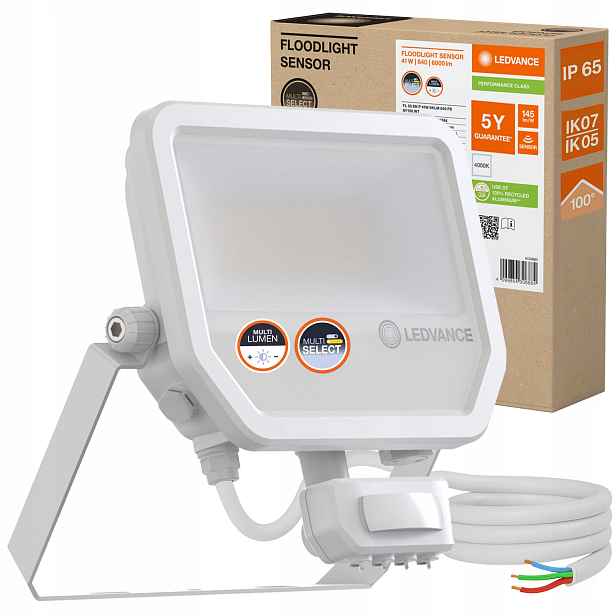 Led zářič 50W 6000lm 4000K IP65 Bílý s pohybovým a soumrakovým senzorem