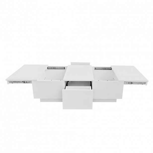 Modfu KONFERENČNÍ stolek z dřevotřísky 100x50x31 cm bílý vysoký lesk s úložným prostorem a zásuvkami Push-Pull