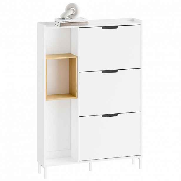 SoBuy BOTNÍK se třemi dveřmi Bílá 87x90x129.5cm Minimalistický