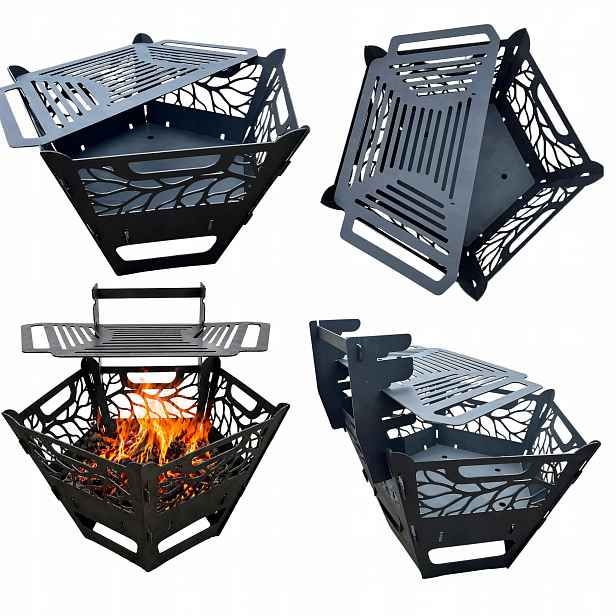 Skládací zahradní ohniště 2v1 Grill s roštem Ocel 3 mm, kompaktní