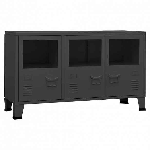 vidaXL Industriální příborník antracitový 105 x 35 x 62 cm kov a sklo