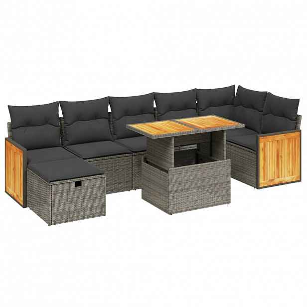 vidaXL 8dílná zahradní sedací souprava s poduškami šedá polyratan