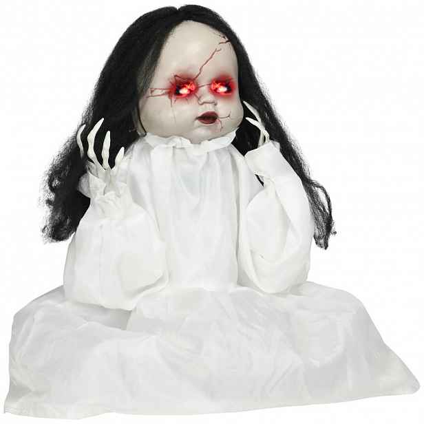 HOMCOM HALLOWEEN dekorace 60 cm skákající panenka vraha s červenýma očima, zvuková funkce