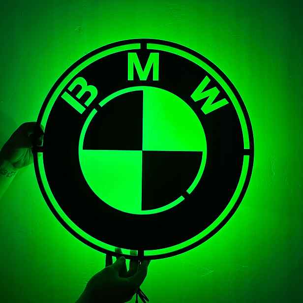 Logo Bmw XXL Dřevěný 3D obraz Noční Lampa Led Dálkové ovládání Stojan Na Telefon