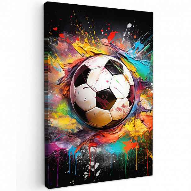MuchoWow OBRAZ NA PLÁTNĚ Fotbal - barva - barvy - černá - bílá 80x120 cm