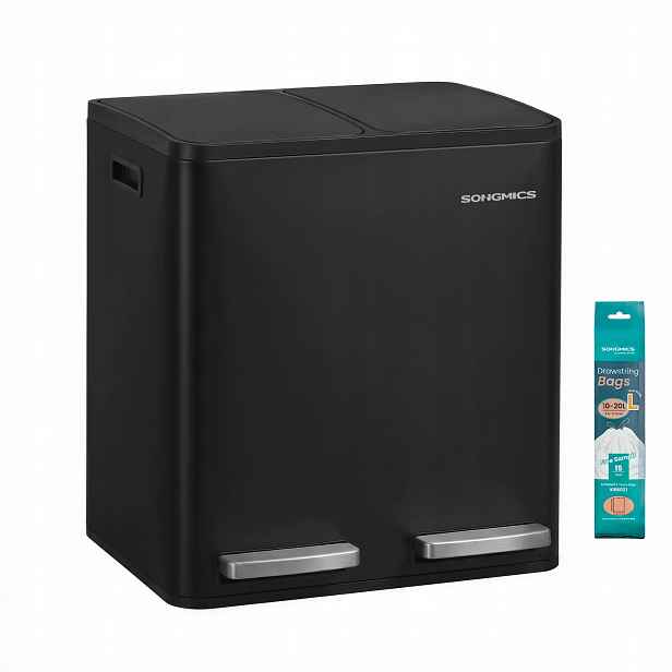 Songmics Koš na třídění s pedálem a víkem 30 L stříbrný