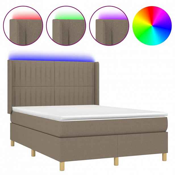 vidaXL Box spring postel s matrací a LED taupe 140x190 cm textil