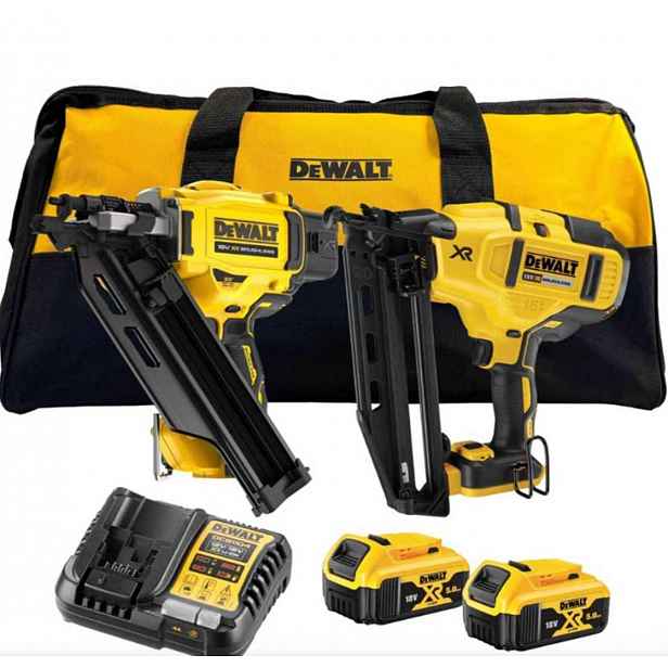 DeWALT - 18V AKU sada tesařské hřebíkovačky a dokončovací hřebíkovačky, 2x aku 5,0 Ah XR, nabíječka DCK246P2
