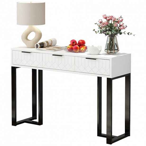 Modfu KONZOLOVÝ stolek z MDF 120x35x80 cm černo-bílý se zásuvkami a nastavitelnými nožkami