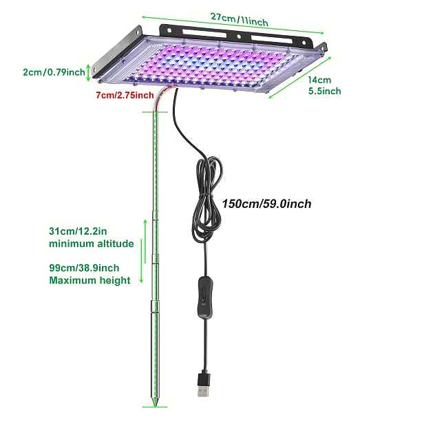 TEMU 144 LED plně spektrální světlo pro rostliny, nastavitelná výška 10-36 palců, vhodné pro malé/střední rostliny, vnitřní světlo pro růst rostlin,