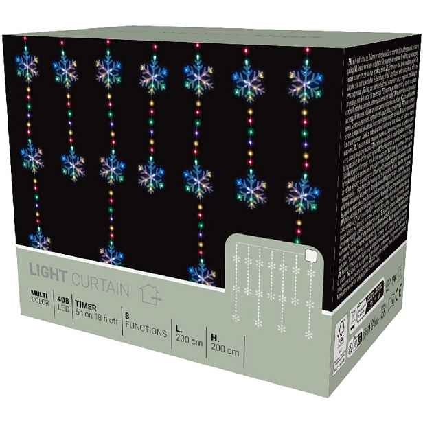 Vánoční Osvětlení Na Stromeček Světelný Závěs 200 x 200 cm 408 Led Sněhové Vločky Multikolo