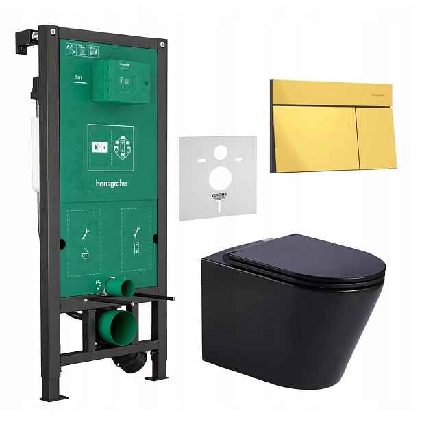 7v1 Sada Wc Stelaz Hansgrohe iFrame Wc Mísa Imprese Černá Tlačítko